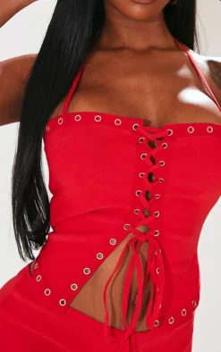 Shape Red Lace Up Detail Corset