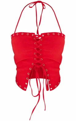 Shape Red Lace Up Detail Corset