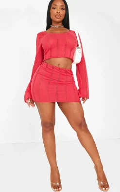 Shape Red Ladder Knit Micro Mini Skirt