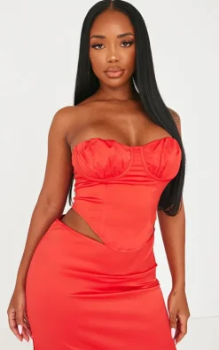 Shape Red Satin Cup Detail Bandeau Corset