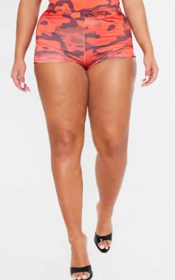 Shape Red Slinky Camo Print Low Rise Hot Pants