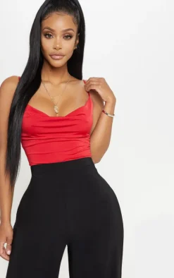 Shape Red Slinky Cowl Neck Bodysuit