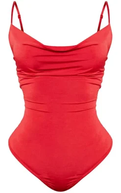 Shape Red Slinky Cowl Neck Bodysuit