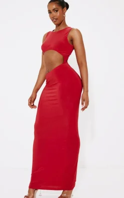 Shape Red Slinky Cut Out Front Maxi Dress