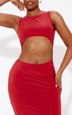 Shape Red Slinky Cut Out Front Maxi Dress