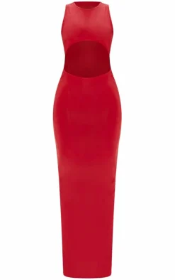 Shape Red Slinky Cut Out Front Maxi Dress