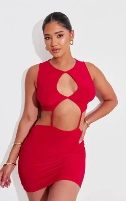 Shape Red Slinky Cut Out Backless Bodycon Dress