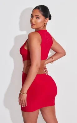 Shape Red Slinky Cut Out Backless Bodycon Dress