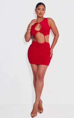Shape Red Slinky Cut Out Backless Bodycon Dress