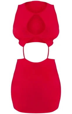 Shape Red Slinky Cut Out Backless Bodycon Dress