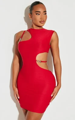 Shape Red Slinky Cut Out Strap Detail Bodycon Dress