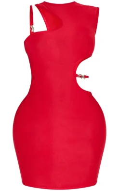 Shape Red Slinky Cut Out Strap Detail Bodycon Dress