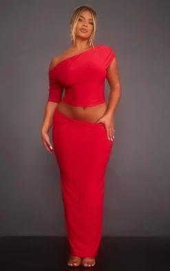 Shape Red Slinky Low Rise Maxi Skirt