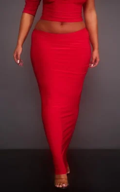 Shape Red Slinky Low Rise Maxi Skirt