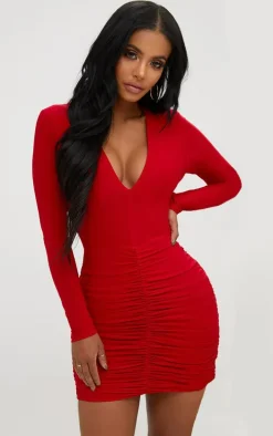 Shape Red Slinky Ruched Mini Dress