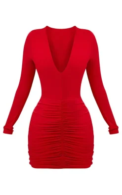 Shape Red Slinky Ruched Mini Dress