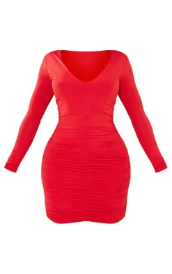 Shape Red Slinky Ruched Mini Dress