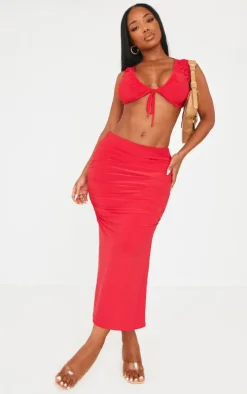 Shape Red Slinky Ruched Midaxi Skirt