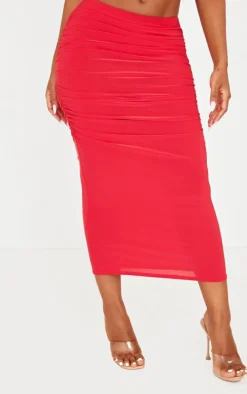 Shape Red Slinky Ruched Midaxi Skirt