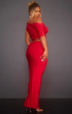 Shape Red Slinky Ruched Side Longline Top