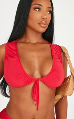 Shape Red Slinky Sleeveless Tie Front Top