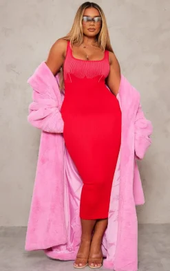 Shape Red Snatched Rib Contrast Midi Dress