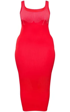 Shape Red Snatched Rib Contrast Midi Dress