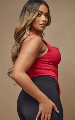 Shape Red Stretch Woven Suspender Detail Corset Top