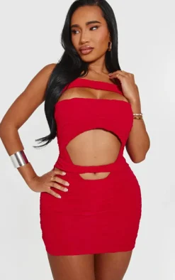 Shape Red Textured Cut Out Mini Skirt