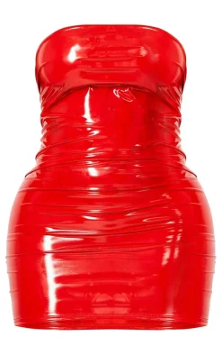 Shape Red Vinyl Bandeau Mini Dress
