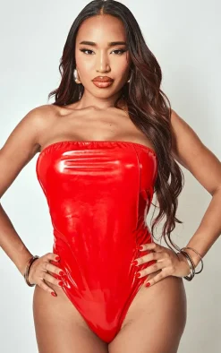 Shape Red Vinyl High Rise Bandeau Bodysuit