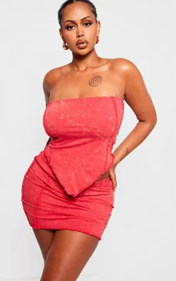 Shape Red Washed Cotton Seam Bandeau Top