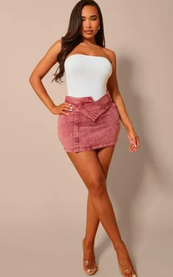 Shape Red Washed Denim Foldover Waist Mini Skirt