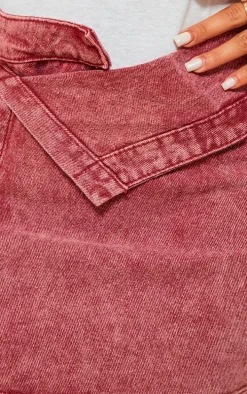 Shape Red Washed Denim Foldover Waist Mini Skirt