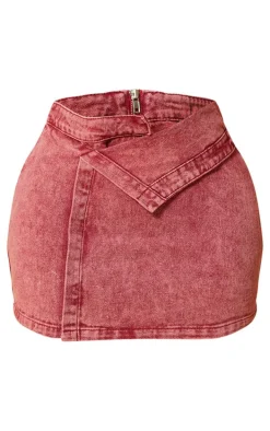 Shape Red Washed Denim Foldover Waist Mini Skirt