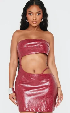 Shape Red Washed Faux Leather Cut Out Dress