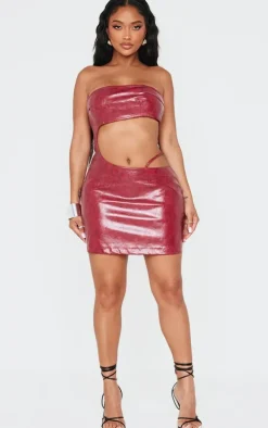 Shape Red Washed Faux Leather Cut Out Dress