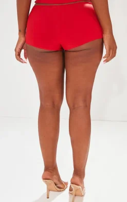 Shape Red Woven Low Rise Hot Pants