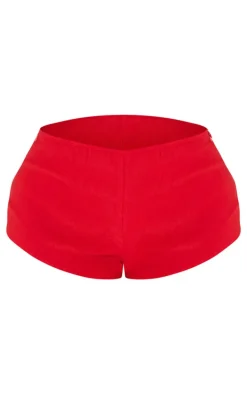 Shape Red Woven Low Rise Hot Pants