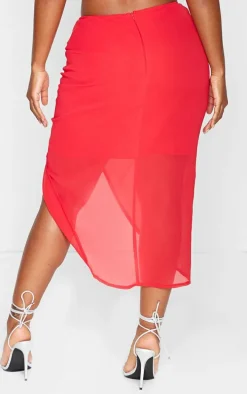 Shape Red Woven Ruched Midi Skirt
