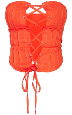 Shape Red Woven Seam Detail Bandeau Lace Up Corset