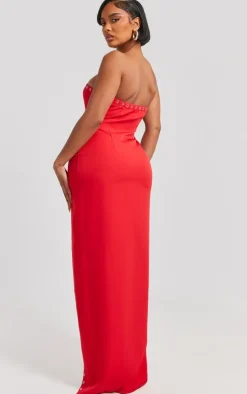 Shape Red Woven Stud Detail Bandeau Maxi Dress