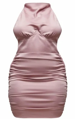 Shape Rose Satin Underbust Halteneck Ruched Bodycon Dress