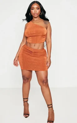 Shape Rust Slinky Acetate One Shoulder Crop Top