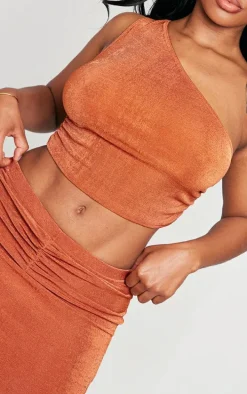 Shape Rust Slinky Acetate One Shoulder Crop Top