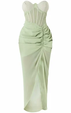 Shape Sage Green Corset Detail Sleeveless Ruched Midi Dress