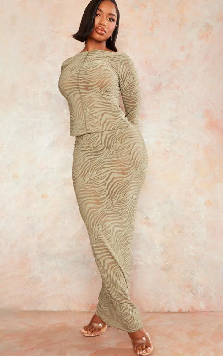 Shape Sage Green Flocked Mesh Long Sleeve Longline Top