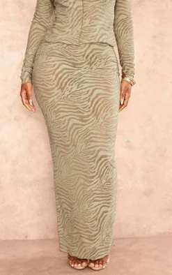 Shape Sage Green Flocked Mesh Maxi Skirt