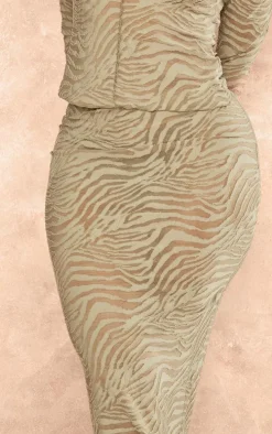 Shape Sage Green Flocked Mesh Maxi Skirt