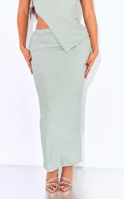 Shape Sage Green Lurex Glitter Low Rise Maxi Skirt